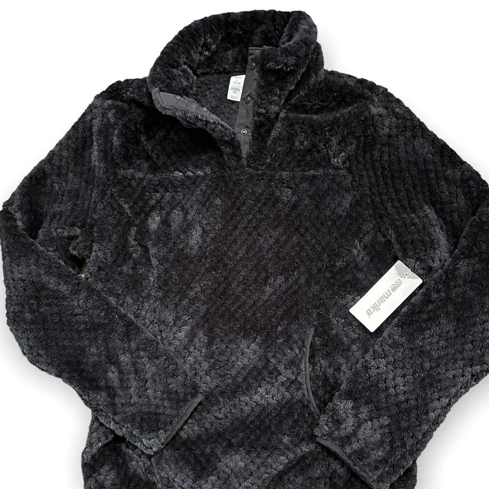 Marika Allie Plush Fleece Mockneck Pullover Jacket Sweatshirt Small Black Sherpa